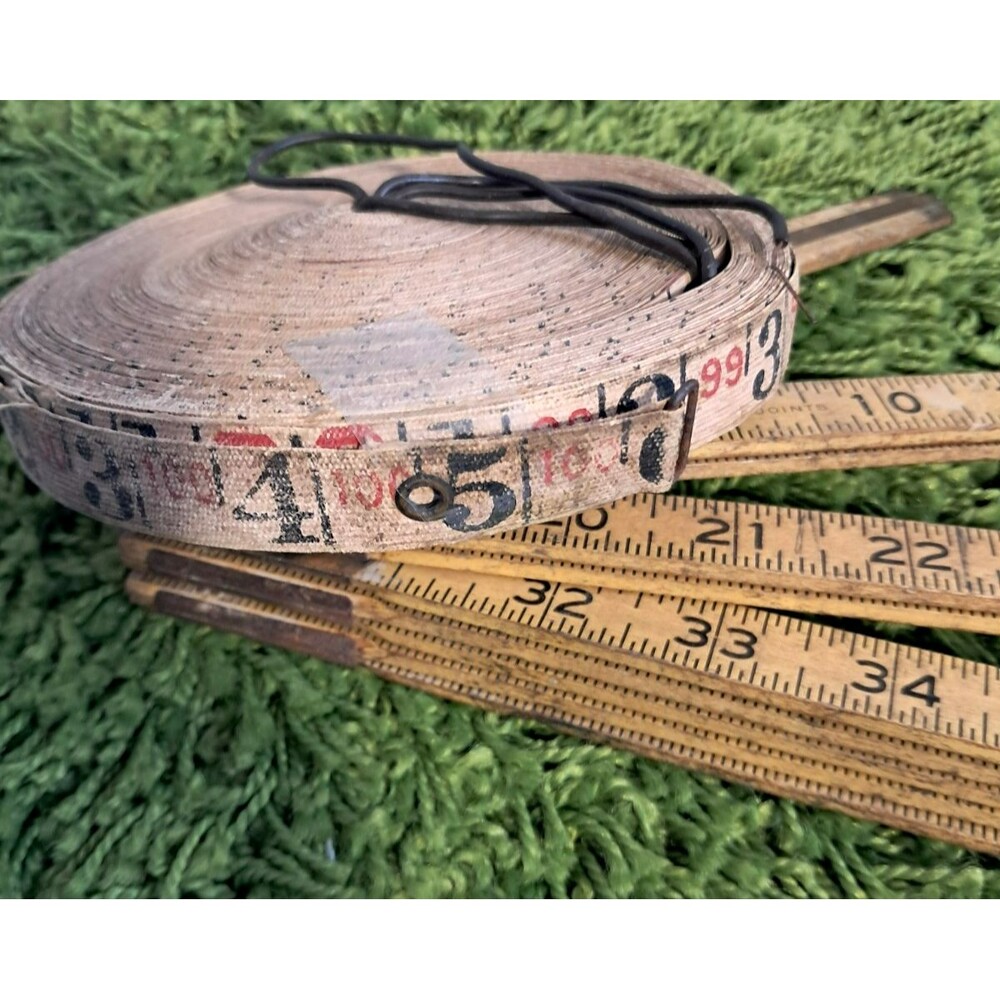 Vintage Measuring Tape Set Lufkin Rule Co. Wood Folding Ruler 72", Roll 100 Ft - Picture 6 of 7